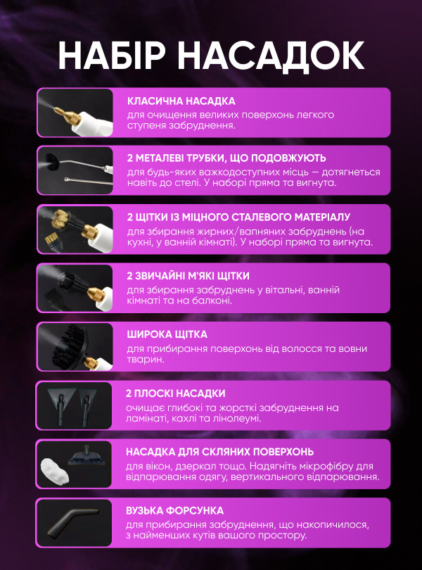 <b>OnePro</b> • Пароочисник ручний для меблів з насадками для плитки підлоги кухні швів вікон автомобіля парогенератор для прибирання дому квартири портативний для дезінфекції очищення парою відпарювач одягу високого тиску з лед екраном універсальний Білий