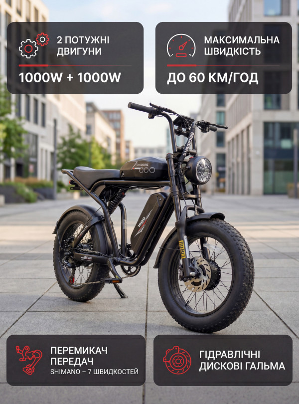 <b>SAMEBIKE</b> • Электровелосипед M20-III 2000W 36Ah электрофетбайк с большим запасом хода Черный