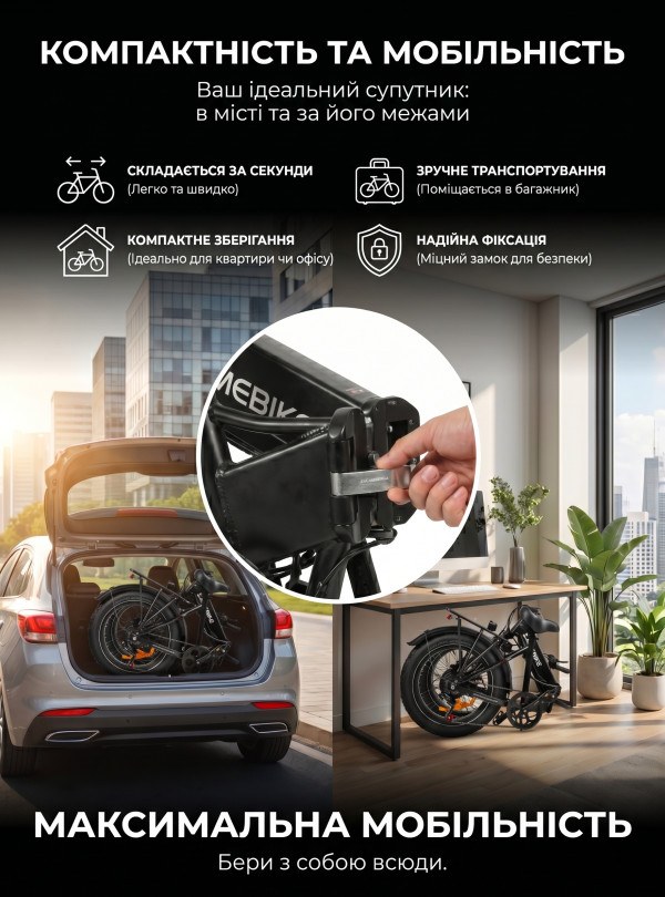 <b>SAMEBIKE</b> • Электрический велосипед складной LOTDM20 750W 13Ah электро фетбайк городской Черный