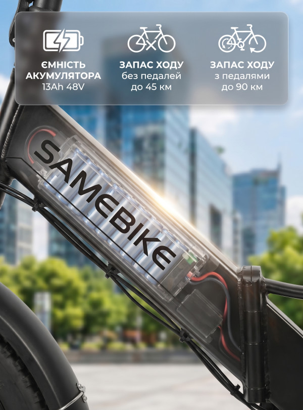 <b>SAMEBIKE</b> • Электрический велосипед складной LOTDM20 750W 13Ah электро фетбайк городской Черный