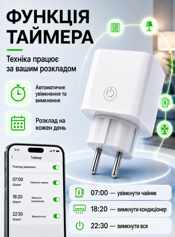 <b>OnePro</b> • Умная розетка с wi-fi таймером смарт с выключателем для экономии энергии программируемая для автоматического управления электроприборами для автоматизации включения отключения Tuya для интернета дома дачи кухни квартиры Белый