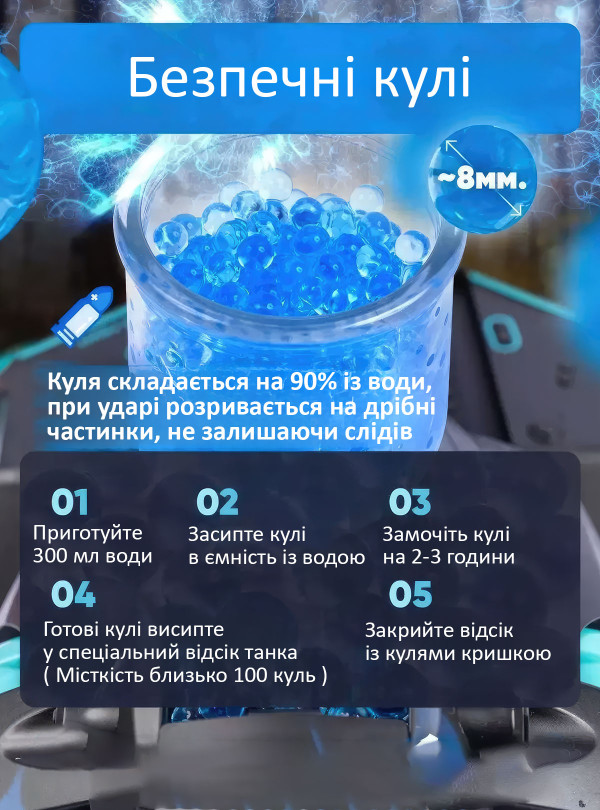<b>OnePro</b> • УЦІНКА! Машинка на радіокеруванні танк всюдихід для бездоріжжя стріляє водяними кульками орбіз дрифт машина на пульті та браслеті жестового керування іграшка авто крутий подарунок для хлопчика Чорний з бірюзовим