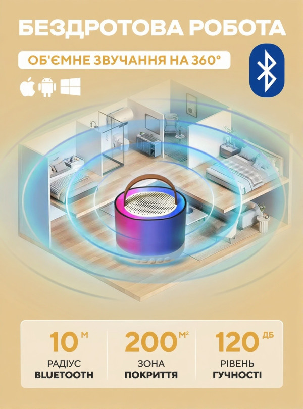 <b>OnePro</b> • УЦІНКА! Дитяче караоке з двома мікрофонами блютуз колонка бездротова з підсвічуванням набір для дітей подарунок на день народження дівчинці хлопчику дитині Бежевий