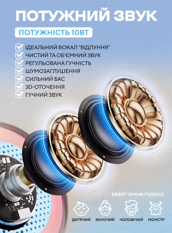 <b>OnePro</b> • УЦІНКА! Дитяче караоке з двома мікрофонами блютуз колонка бездротова з підсвічуванням набір для дітей подарунок на день народження дівчинці хлопчику дитині Блакитний