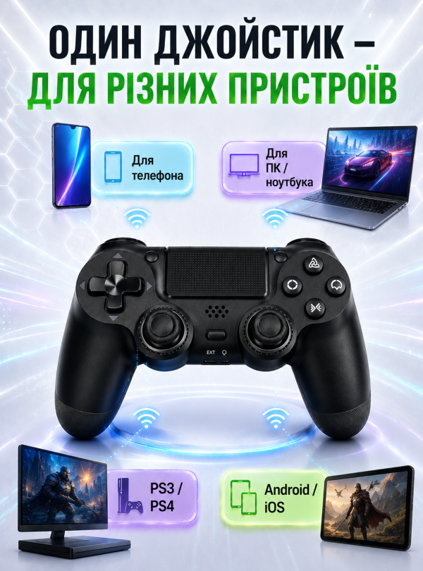 <b>OnePro</b> • Джойстик бездротовий геймпад для PS3 PS4 PC Android iOS Bluetooth універсальний Чорний