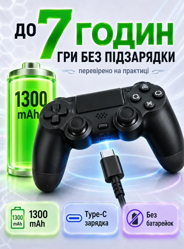 <b>OnePro</b> • Джойстик бездротовий геймпад для PS3 PS4 PC Android iOS Bluetooth універсальний Чорний