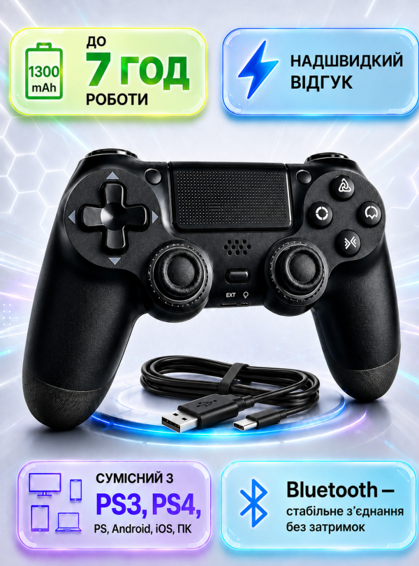 <b>OnePro</b> • Джойстик бездротовий геймпад для PS3 PS4 PC Android iOS Bluetooth універсальний Чорний