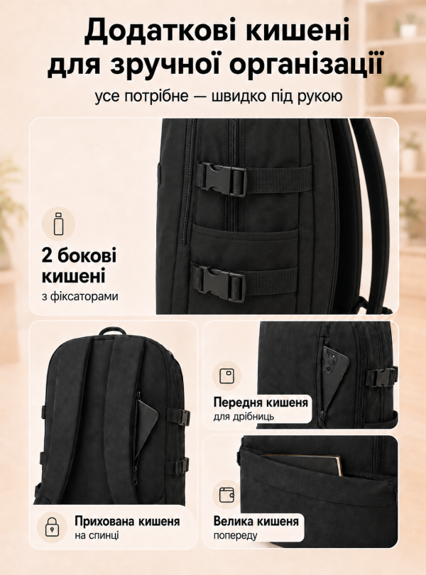 <b>OnePro</b> • Рюкзак для навчання та роботи місткий міський повсякденний 20л Чорний