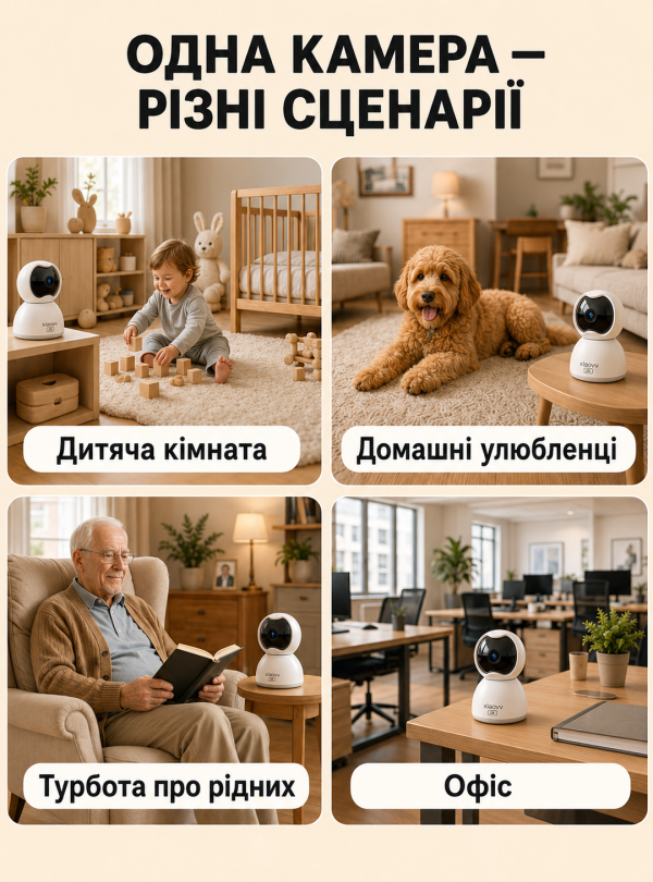 <b>OnePro</b> • Відеоняня IP-камера 2K поворот 355° нічне бачення двосторонній звʼязок Білий