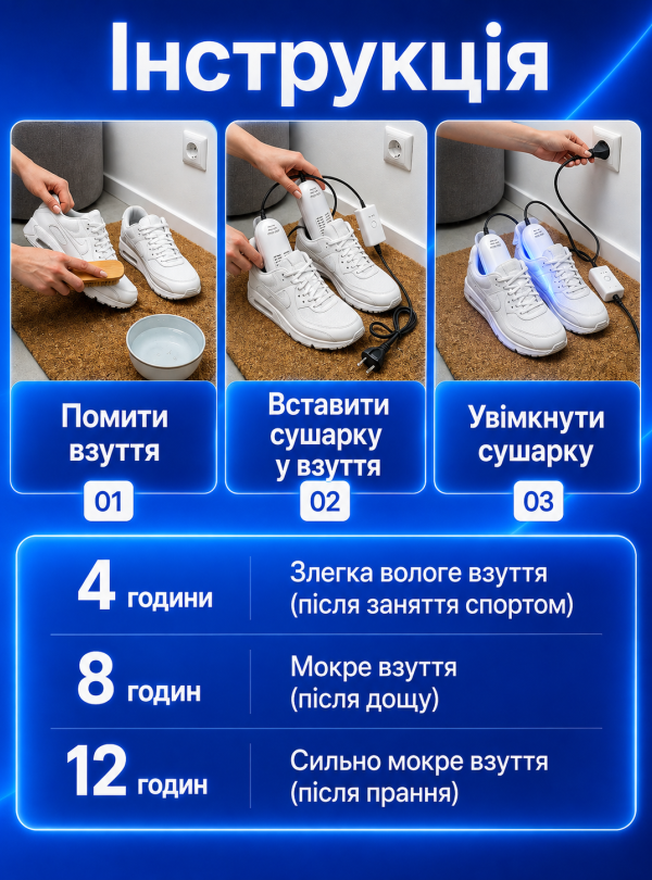 <b>OnePro</b> • Сушарка для взуття електрична 15.5 Вт, від запаху, грибка та вологи Білий