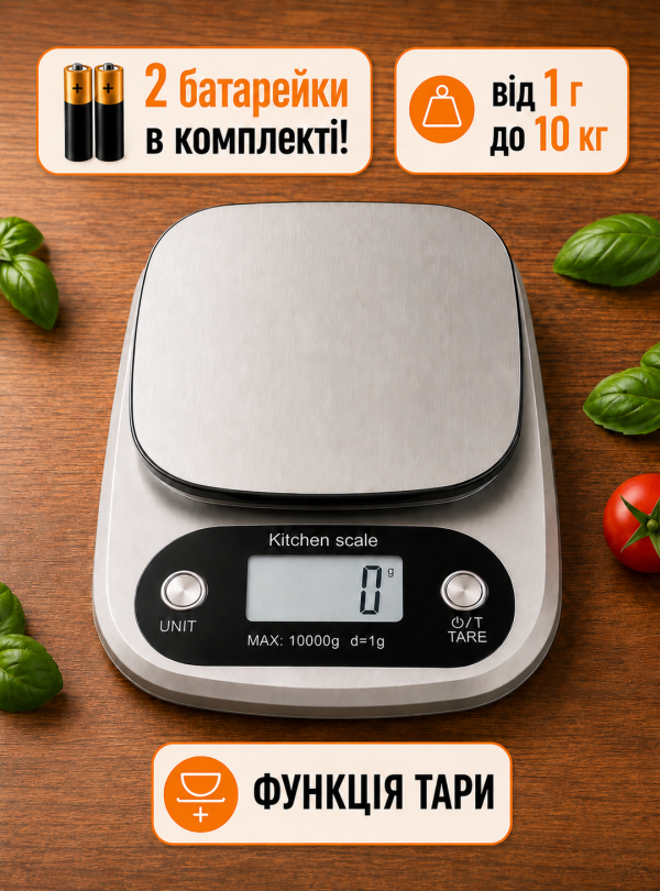 <b>OnePro</b> • Весы кухонные электронные до 10 кг лсд дисплей функция тары автовыключение Серебристый