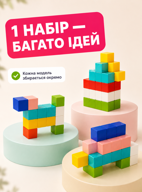 <b>OnePro</b> • Магнитный конструктор для детей 64 кубика развивающий набор игрушка Разноцветный