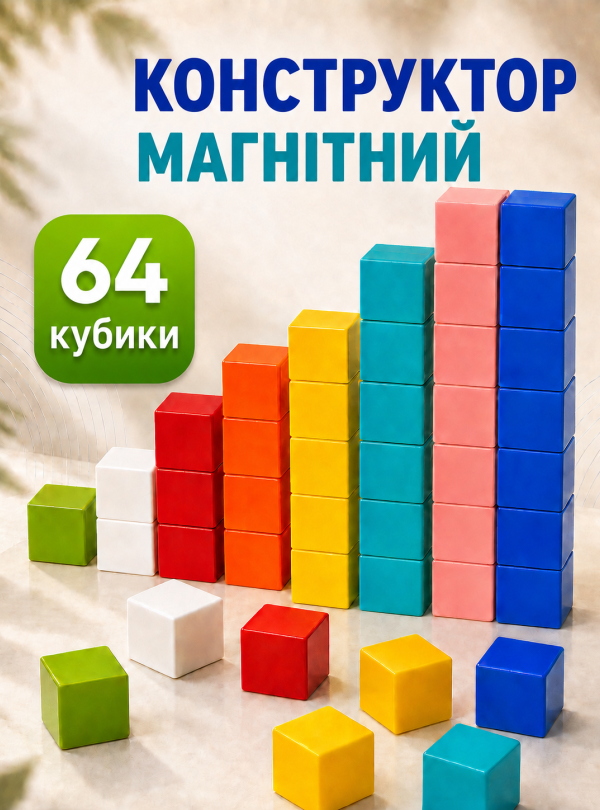 <b>OnePro</b> • Магнитный конструктор для детей 64 кубика развивающий набор игрушка Разноцветный
