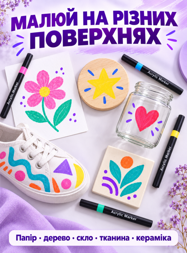 <b>DobraMAMA</b> • Набор акриловых маркеров 60 шт для скетчинга рисования водостойкие Разноцветный