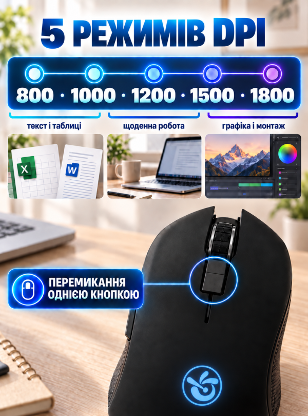 <b>OnePro</b> • Мышка беспроводная Bluetooth и USB с аккумулятором 500 мАч для ПК и ноутбука Черный