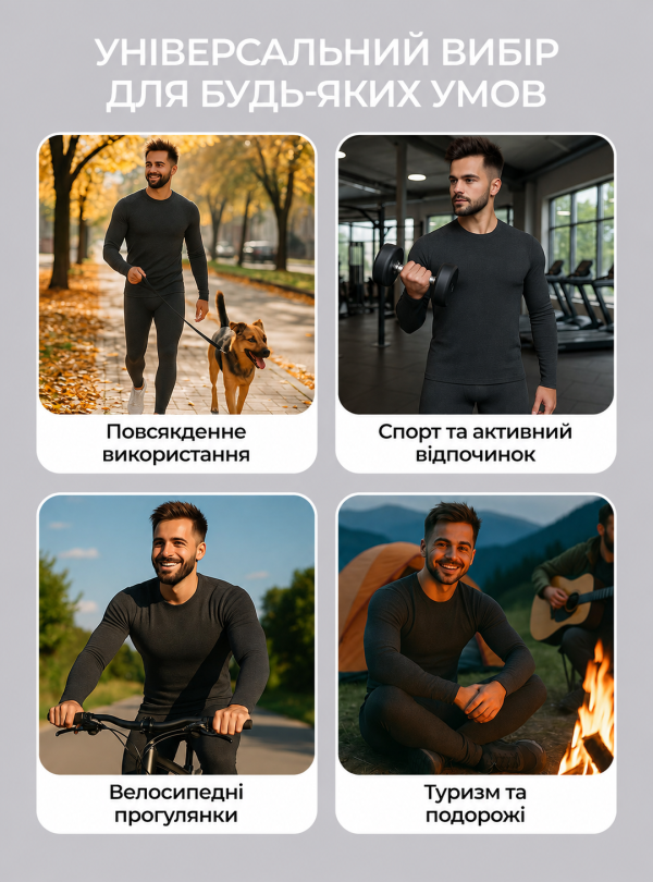 <b>Kifa</b> • Термобілизна чоловіча зимова вовняна термокомплект теплий для зими універсальний Чорний