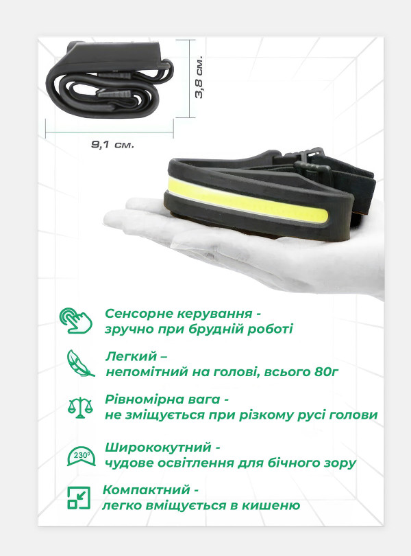 <b>OnePro</b> • Налобный фонарь 18650 аккумуляторный с датчиком движения фонарик на лоб для рыбалки фонарик на голову с зарядкой Черный