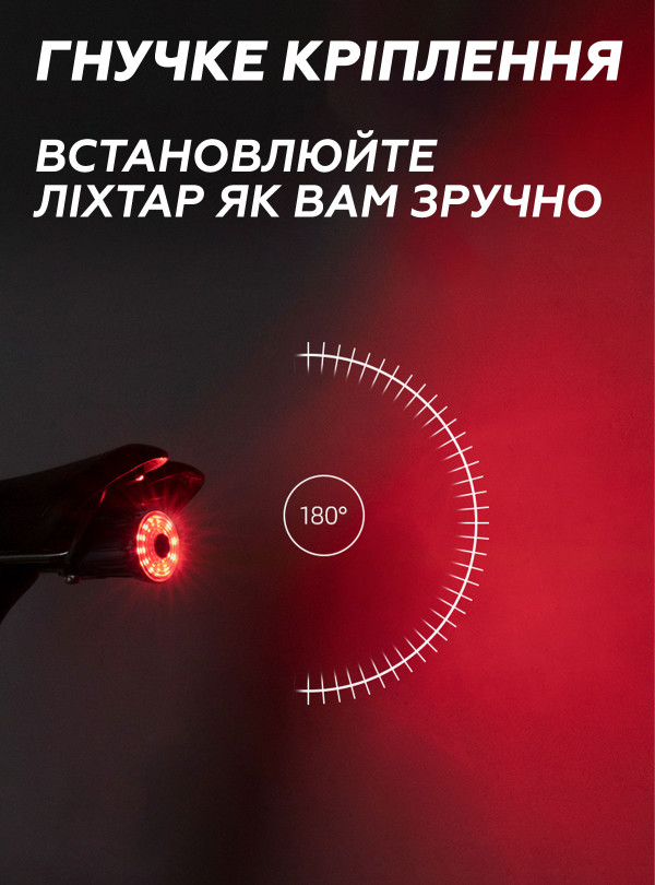 <b>ROCKBROS</b> • Задняя велофара на аккумуляторе 500 мАг 7 режимов Rockbros фара на велосипед умный фонарик для велосипеда зарядка от USB Черный