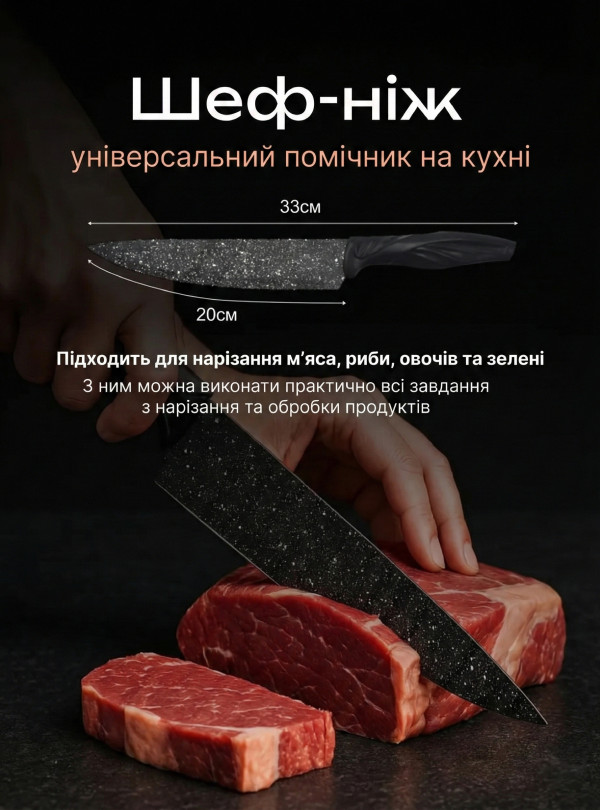 <b>OnePro</b> • Набор кухонных ножей из нержавеющей стали для кухни с овощечисткой для нарезки мяса рыбы овощей хлеба фруктов ножи для ежедневного использования 6 предметов кухонный набор для дома подарочный Черный