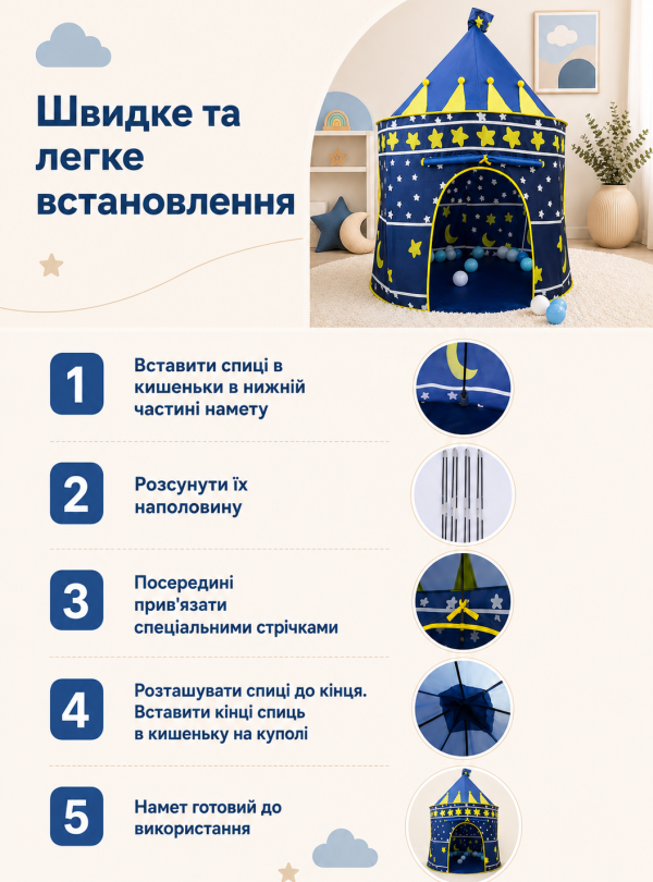 <b>DobraMAMA</b> • Дитячий намет чарівний ігровий будиночок великий Замок палатка для дітей хлопчика дівчинки ігор на вулиці будинку сумка в комплекті Синій