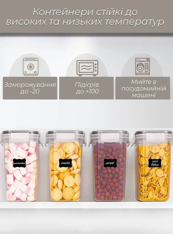 <b>OnePro</b> • Набор контейнеров для круп 14шт набор для сыпучих продуктов пластиковые контейнеры / набор пищевых контейнеров / набор контейнеров с крышками Серый