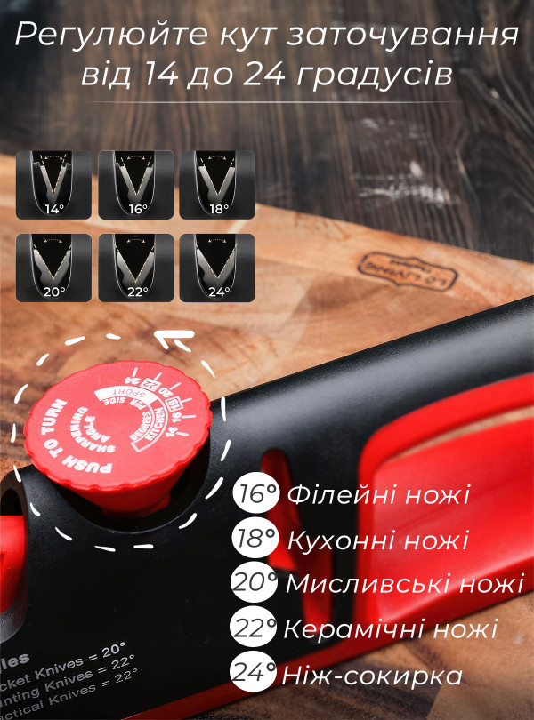 <b>OnePro</b> • Точилка для ножей ножниц кухонных ручная механическая универсальная с регулируемым углом заточки 4 в 1 для дома кухни подарок маме жене мужчине Черный