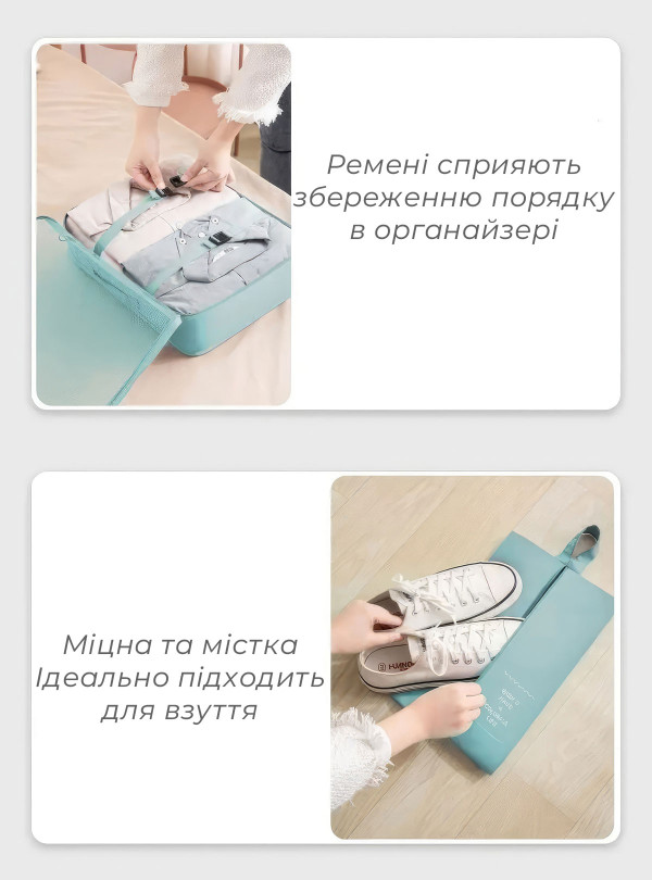 <b>OnePro</b> • Набор дорожных сумок органайзеров для чемодана / комплект из 8 дорожных органайзеров / органайзер для одежды в чемодан Бирюзовый