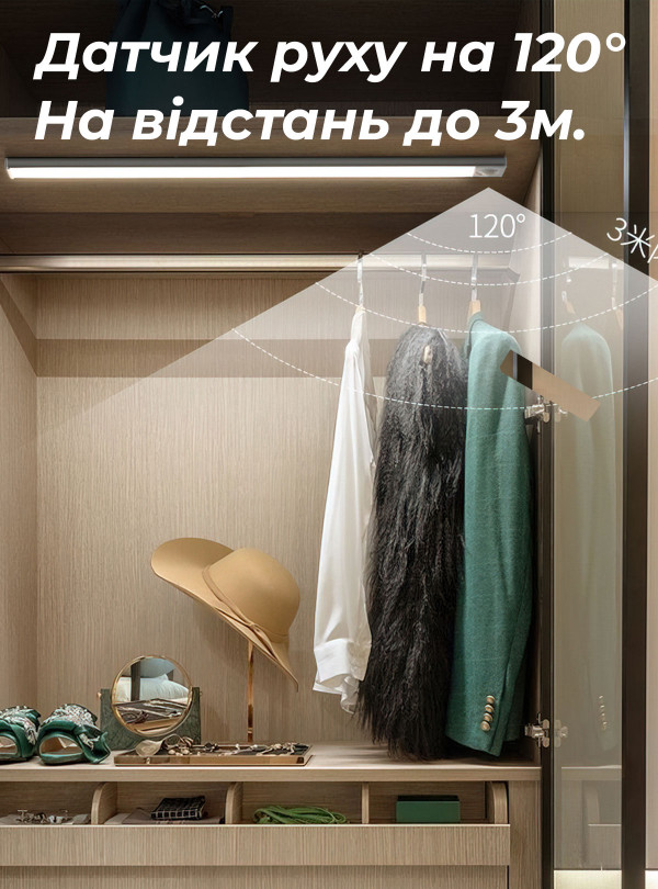 <b>OnePro</b> • Світлодіодна лампа з акумулятором / led світильник з датчиком руху для кухні, ванної кімнати 20см Чорний
