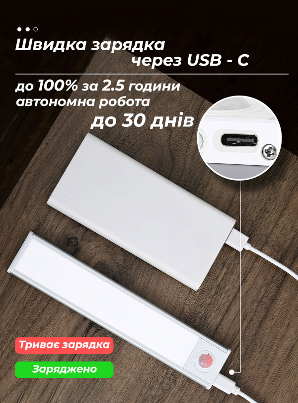 <b>OnePro</b> • Світлодіодна лампа з акумулятором / led світильник з датчиком руху для кухні, ванної кімнати 20см Білий