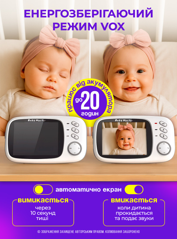 <b>OnePro</b> • Видеоняня беспроводная радионяня с камерой цифровая видеокамера с монитором ночным видением датчиком звука для ребенка Baby Monitor VB603 Белый