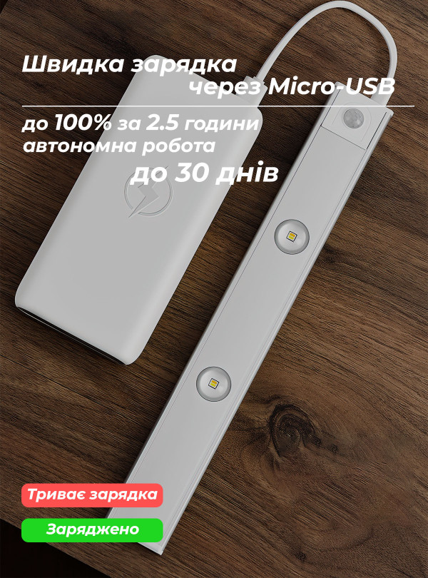 <b>OnePro</b> • Светодиодная лампа с аккумулятором / led светильник с датчиком движения для кухни, ванной 40см Черный