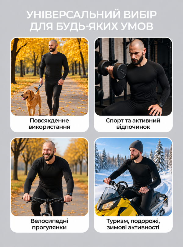 <b>OnePro</b> • Термобілизна чоловіча зимова термокомплект утеплений для спорту прогулянок Чорний