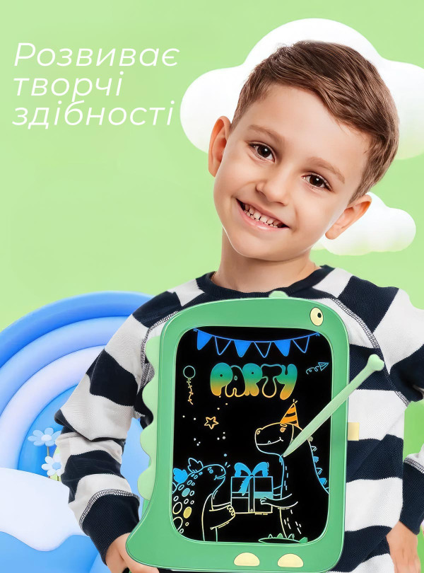 <b>DobraMAMA</b> • Планшет для малювання зі стілусом lcd графічна дошка для малювання універсальний для дітей дівчинці хлопчика подарунок на день народження Динозавр Зелений
