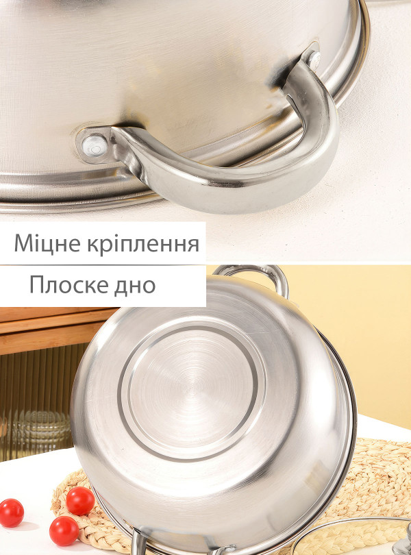 <b>OnePro</b> • Набір каструль із нержавіючої сталі зі скляною кришкою 5шт. 16-24см / набір кухонного посуду для кухні Сірий