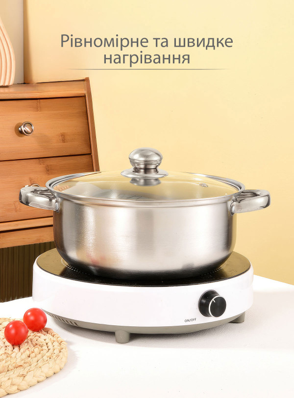 <b>OnePro</b> • Набір каструль із нержавіючої сталі зі скляною кришкою 5шт. 16-24см / набір кухонного посуду для кухні Сірий
