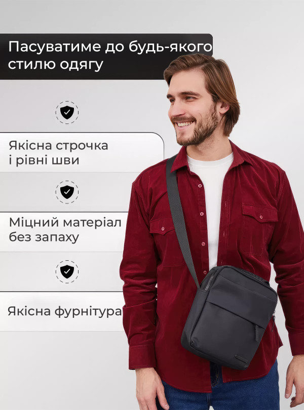 <b>OnePro</b> • Барсетка чоловіча через плече / чоловіча сумка крос-боді / барсетка з нейлону Чорний