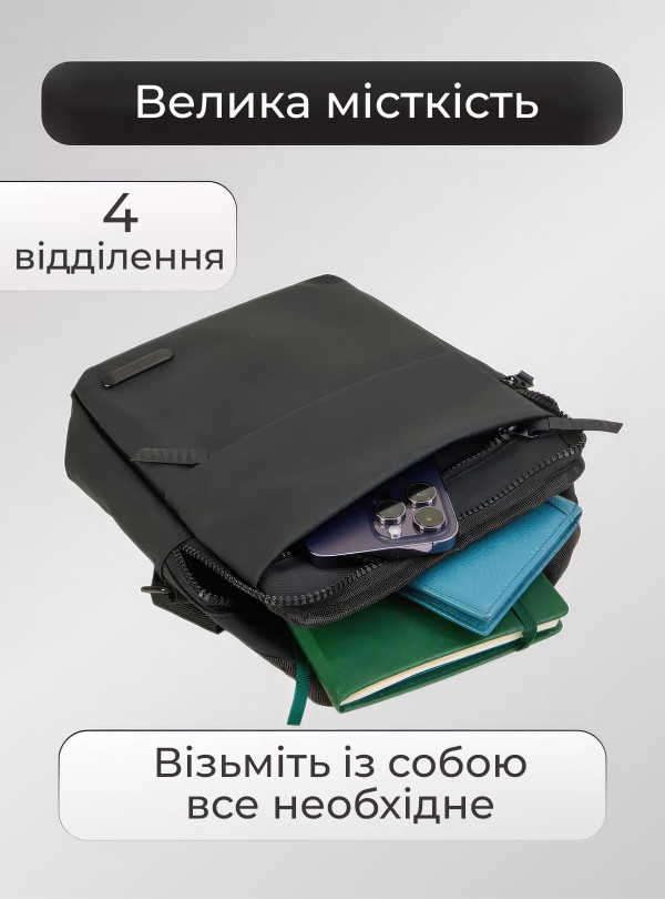 <b>OnePro</b> • Барсетка чоловіча через плече / чоловіча сумка крос-боді / барсетка з нейлону Чорний
