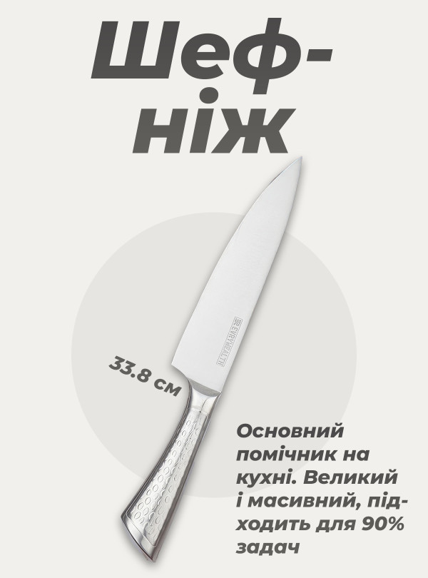 <b>OnePro</b> • Набір ножів з нержавіючої сталі з підставкою УЦІНКА / професійні ножі для кухні / для м'яса, риби, овочів / 7 предметів Сірий