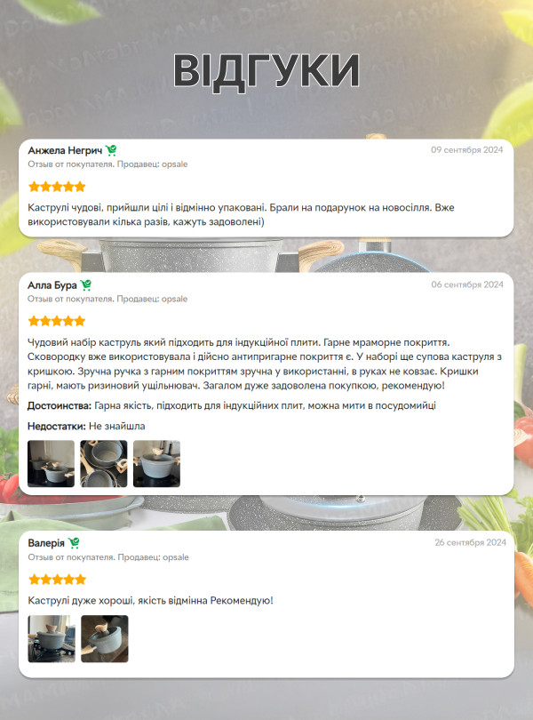 <b>OnePro</b> • Набір каструль і сковорідок з мраморним антипригарним покриттям зі скляною кришкою 10шт / набір кухонного посуду з гранітним покриттям Сірий