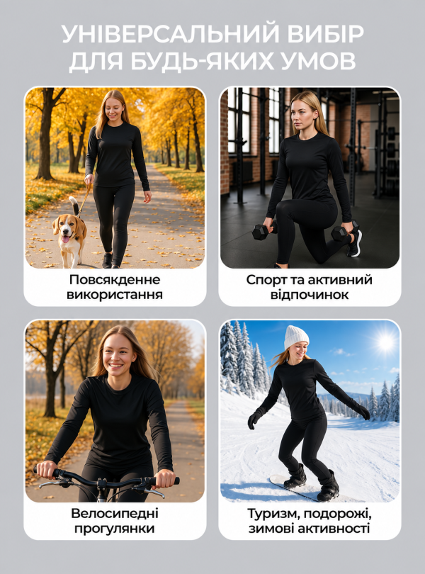 <b>OnePro</b> • Термобілизна жіноча зимова термокомплект утеплений для зимових прогулянок спорту Чорний
