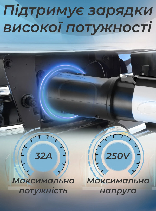 <b>Guwieyg </b> • Перехідник type 1 type 2 1фаза для електромобіля / адаптер для швидкої зарядки тип 1 на тип 2 / 32А 400V Чорний