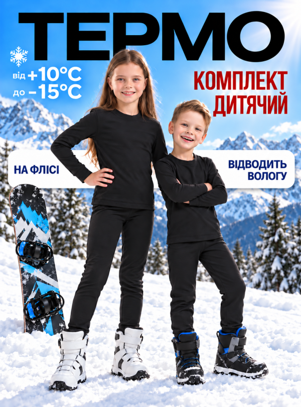 <b>OnePro</b> • Термобілизна дитяча зимова тепла термокомплект з мікрофлісу для спорту повсякденна Чорний