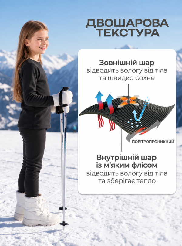 <b>OnePro</b> • Термобілизна дитяча зимова тепла термокомплект з мікрофлісу для спорту повсякденна Чорний