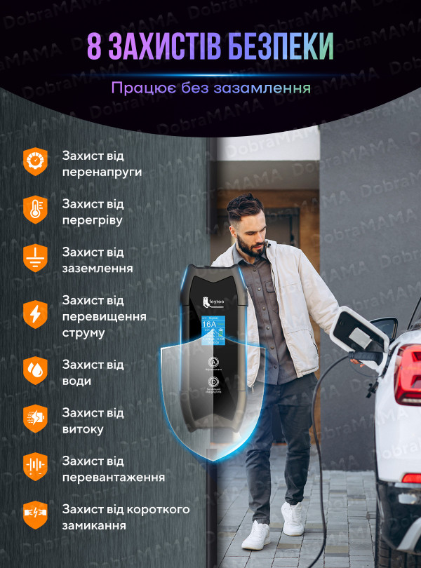 <b>feyree</b> • Зарядка для електро автомобіля Type2 3.5кВт 16А с Гарантією 2 роки 5 м / зарядка для автомобіля Nissan, Tesla, Ford, Toyota, Honda Чорний Чорний