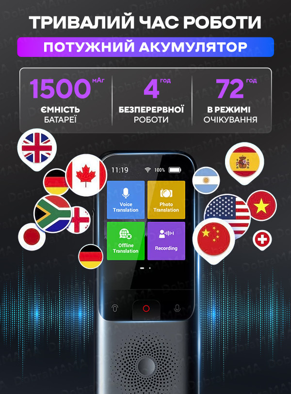 <b>OnePro</b> • Голосовий перекладач мов мовлення по фото аудіо без інтернету кишеньковий електронний портативний розумний інтелектуальний ШІ T11 138 мов з Wi-Fi Чорний