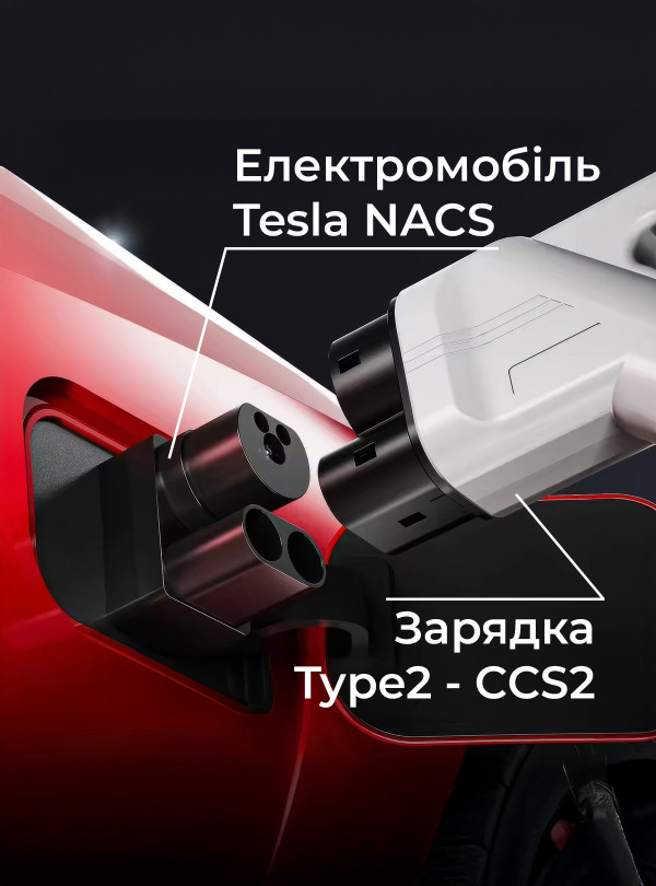<b>Guwieyg </b> • Перехідник CCS2 NACS для електромобіля / адаптер для швидкої зарядки CCS 2 на Tesla / 32А 250A 500V Чорний
