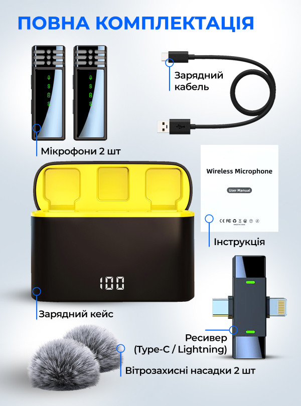 <b>OnePro</b> • Беспроводной микрофон петличный для телефона айфона iphone стримов видео конференций блогера петличка на одежду с ветрозащитными насадками 2 шт Черный