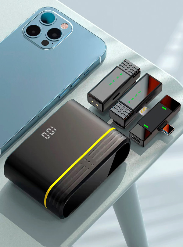 <b>OnePro</b> • Беспроводной микрофон петличный для телефона айфона iphone стримов видео конференций блогера петличка на одежду с ветрозащитными насадками 2 шт Черный