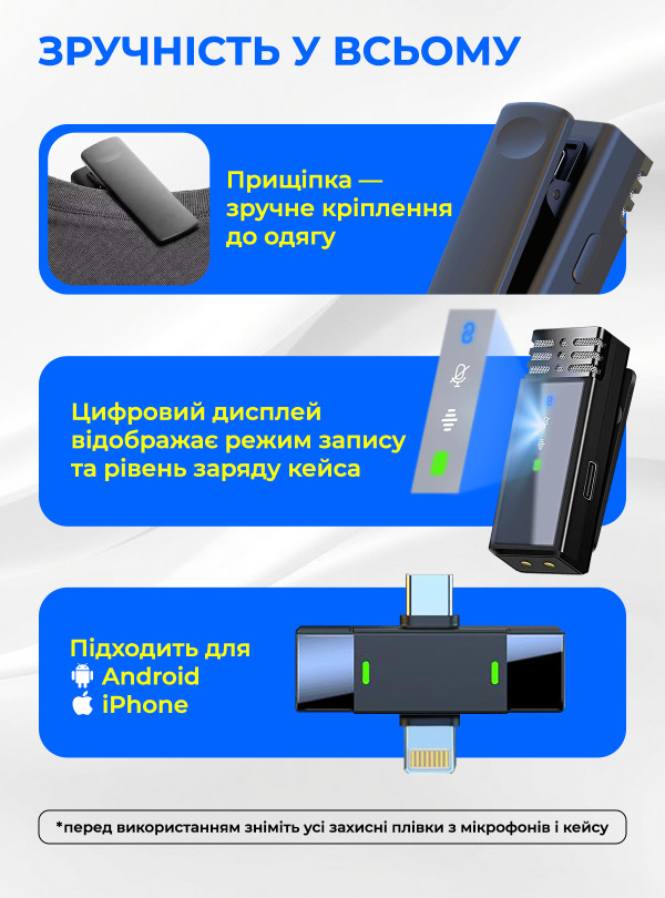 <b>OnePro</b> • Беспроводной микрофон петличный для телефона айфона iphone стримов видео конференций блогера петличка на одежду с ветрозащитными насадками 2 шт Черный